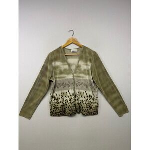 TESS Earthy Artsy Whimsigoth Womens XL Green Mixed Print Pleated Cardigan Top
